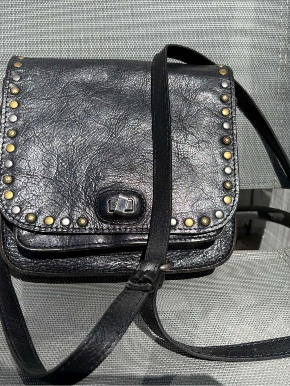 Patricia Nash Black Studded Leather Crossbody Bag